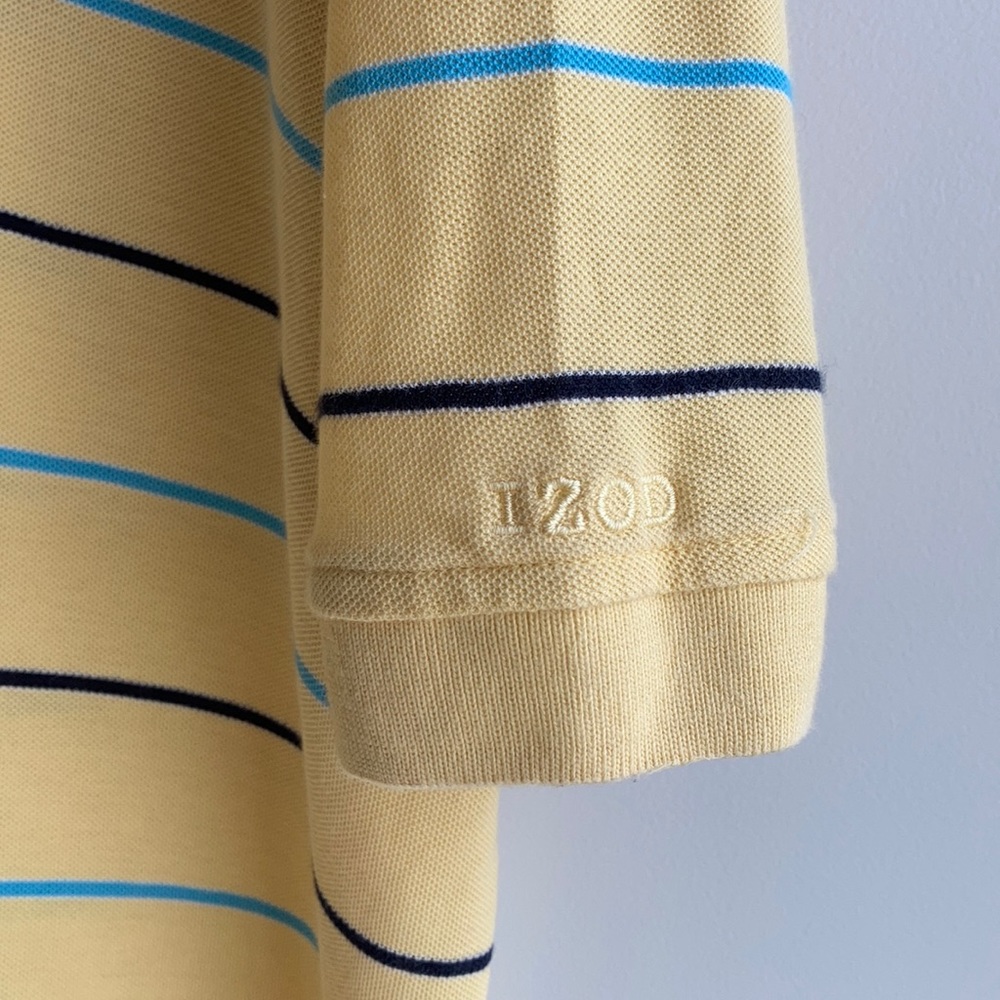 NWOT Izod Yellow Blue Stripe Cotton Polo Sz Large - Picture 6 of 8